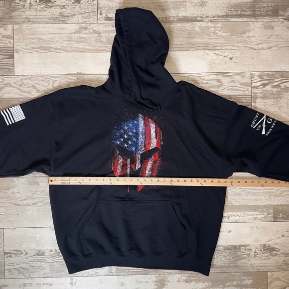 Vintage Grunt Style Hoodie Mens 2XL Black Fleece Lined American Spartan Graphic - Picture 8 of 12